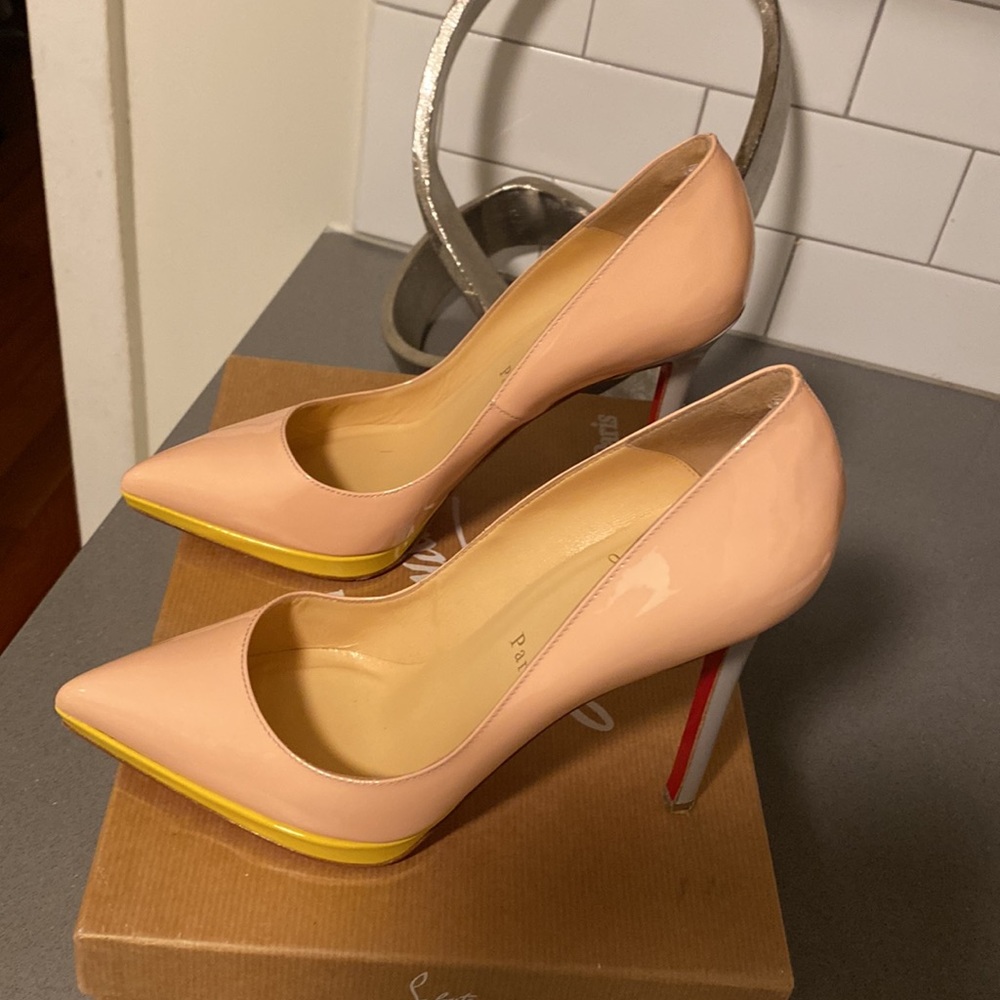 Christian Louboutin Pigalle 120 patent calf baby pink/Canari - Picture 3 of 12